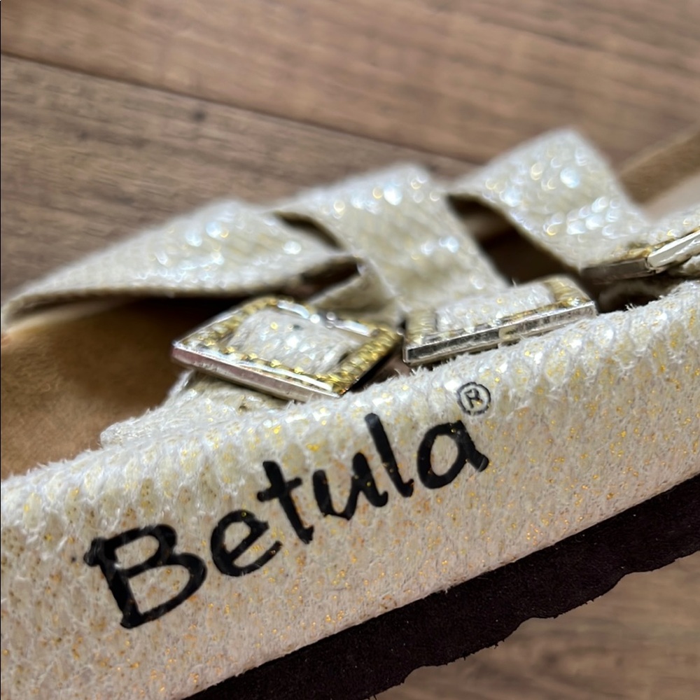 Birkenstock Betula Cream Snakeskin Triple Strap Sandals with Gemstone Buckles - Picture 4 of 6